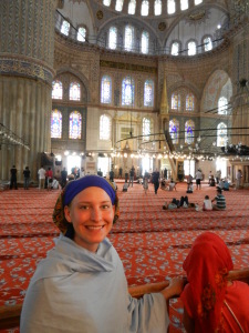 Ashleigh in the Blue Mosque, Istanbul., Turkey
