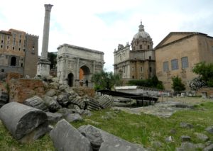 Arch of Septimus, and the Curia in the Roman Forum, Italy