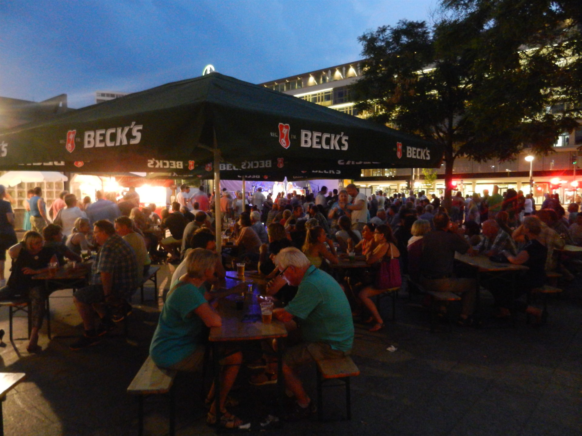 Beer gardens outside of Kaiser Wilhelm Memorial Church, Berlin, Germany